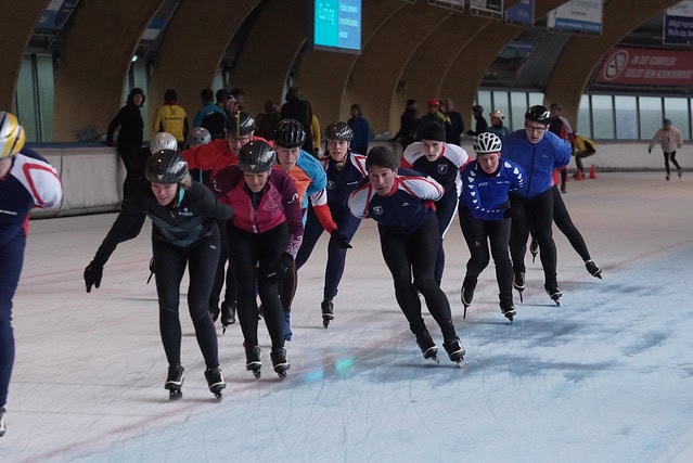 Recreational long track skaters at the Ice Rink Haarlem